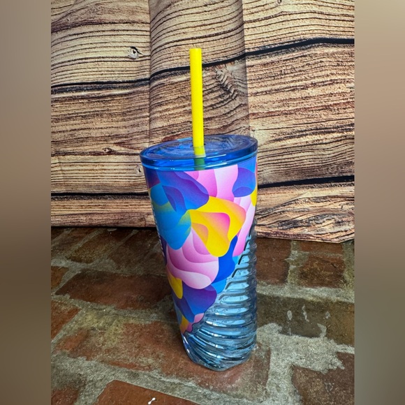 1 Starbucks Summer 2024 Blue Glass Swirl Gradient Petal 18oz Cold Cup NWT - Picture 3 of 8